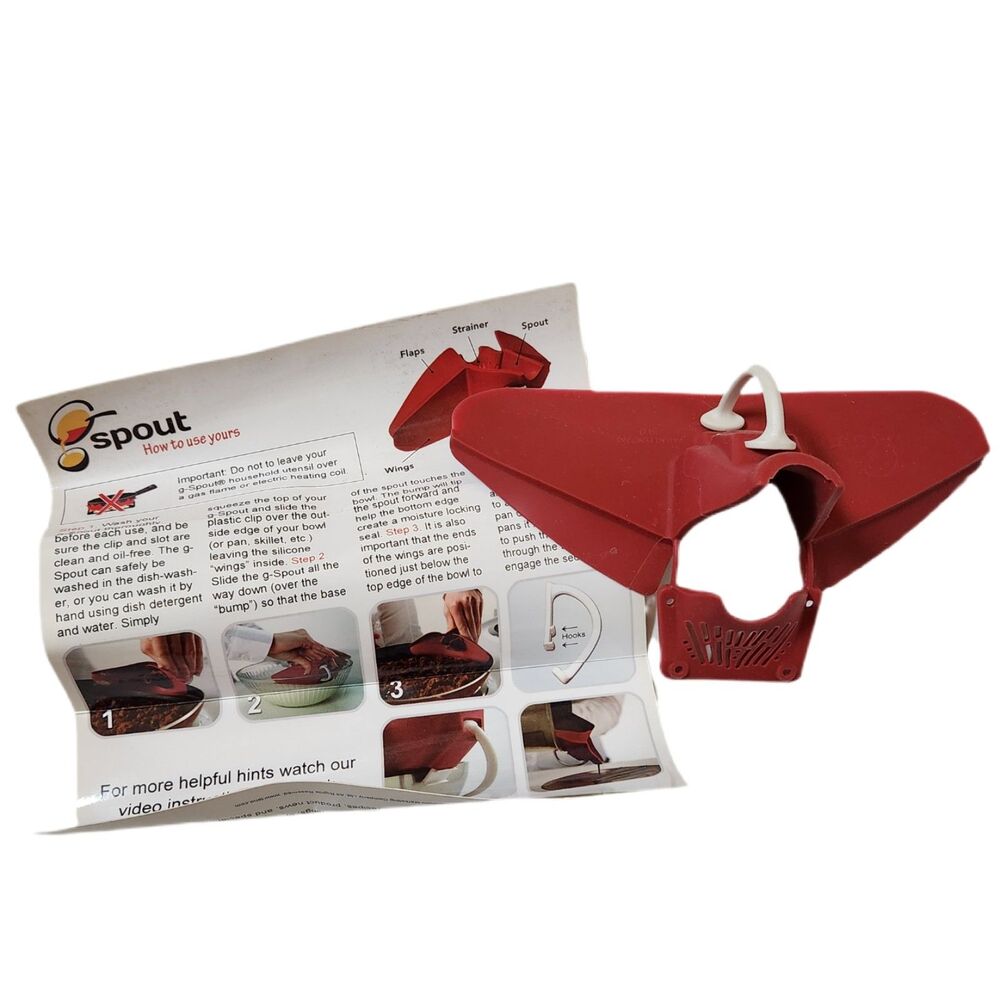Spout Red Silicone Clip‑On Pour Spout & Strainer for Bowls & Pans